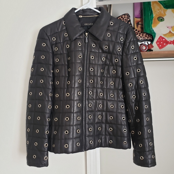 Escada Jackets & Blazers - Vintage Y2K Escada Black Lamb Leather Blazer/Jacket Small